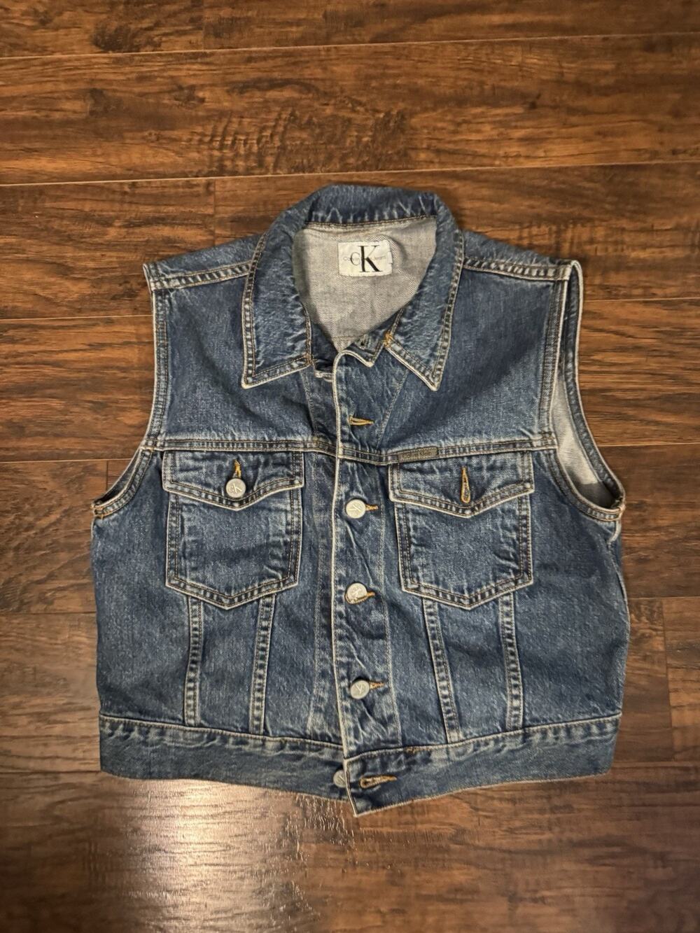 Vintage Calvin Klein Jeans Denim Vest Wom Blue Trucker Sleeveless Jacket Large